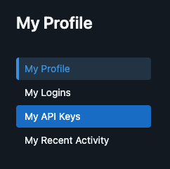 My Profile sidebar with My API Keys selected