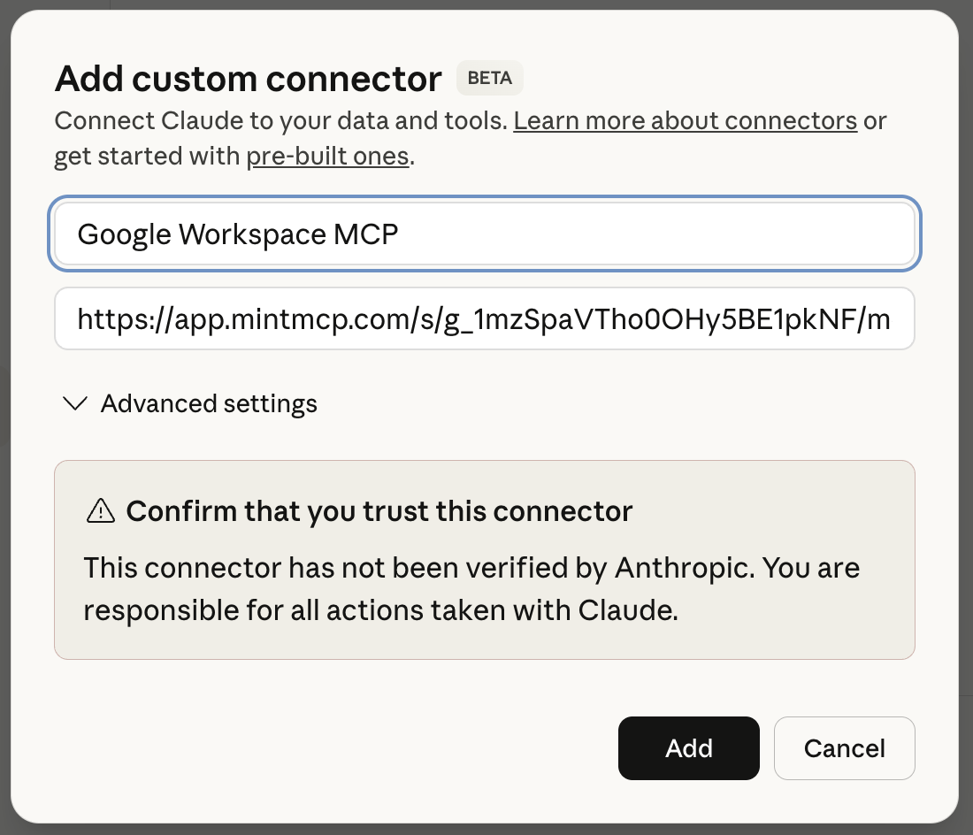 Claude MCP connector setup