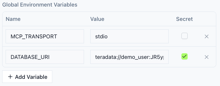 Update environment variable tab for hosting Teradata MCP server